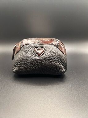 Brighton Black Leather Coin Pouch with Brown Trim and Heart Detail